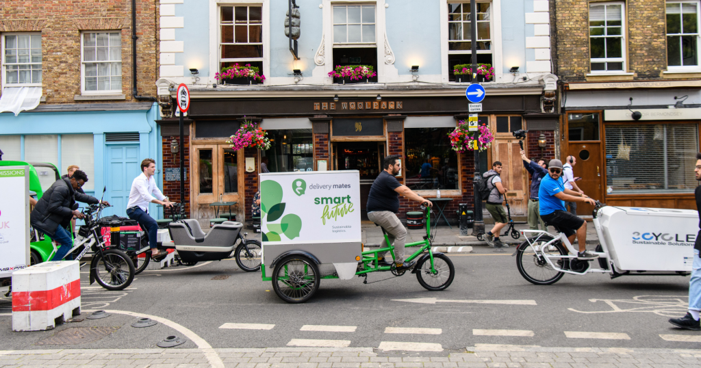 Cargo bike couriers cycling in London