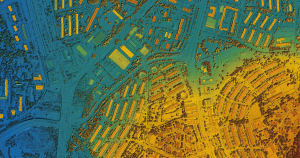 A brightly coloured GIS map of a town