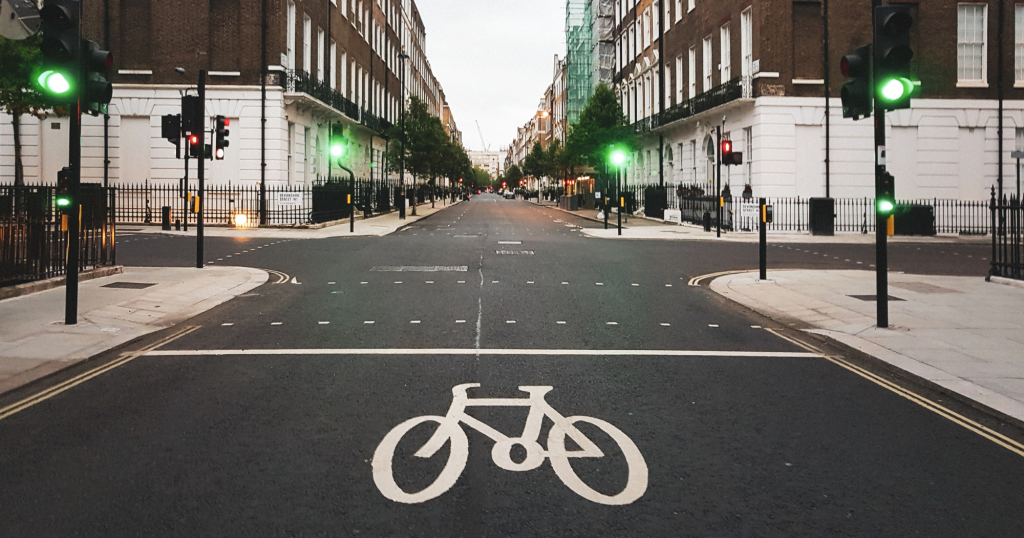 A cycle lane on a road in London.